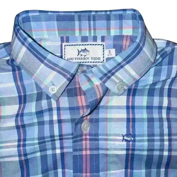Boys Southern Tide performance Plaid Button Down Shirt Size S - Picture 3 of 4